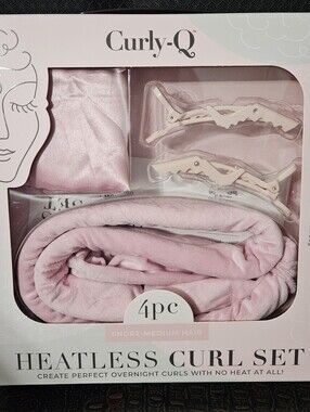 Curly-Q Heatless Curl Set in Light Pink 4pc New